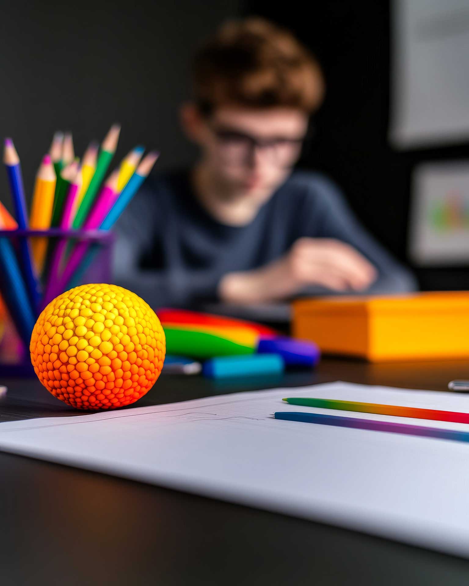 Creative focus: autistic teenager engaged in art and crafts