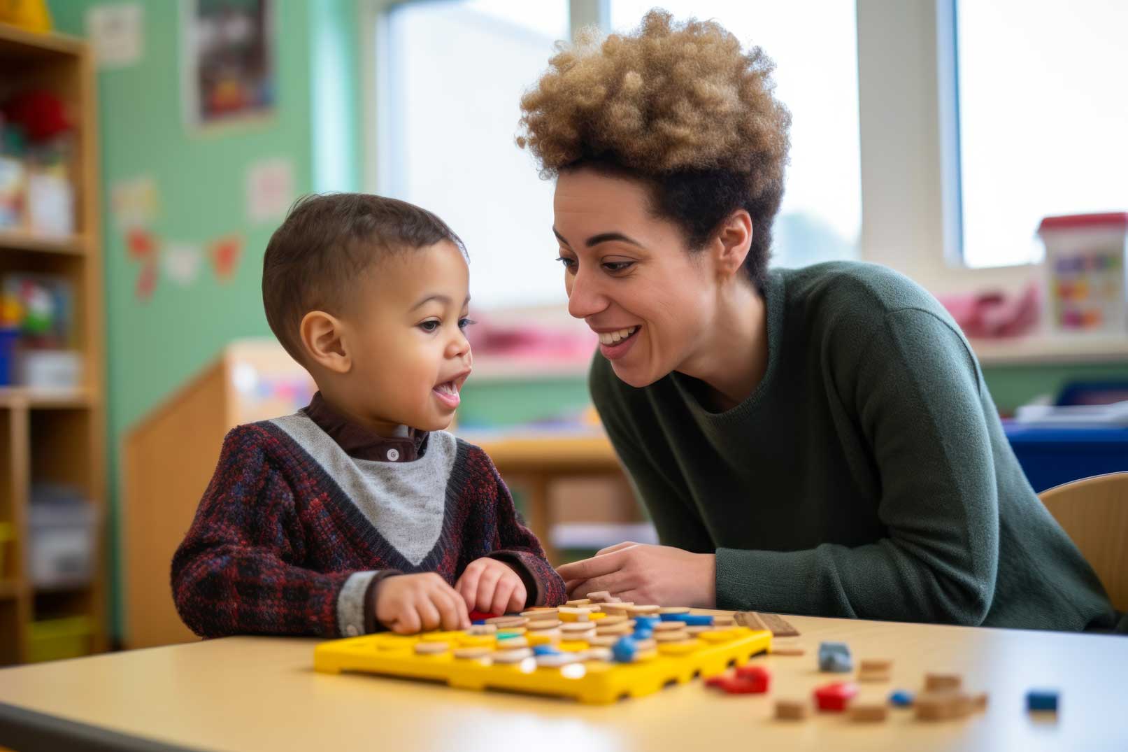 A speech therapist at an inclusive center providing an autism diagnosis.