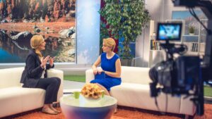 A talk-show image, used to illustrate the topic of celebrities with autism and autism representation in media